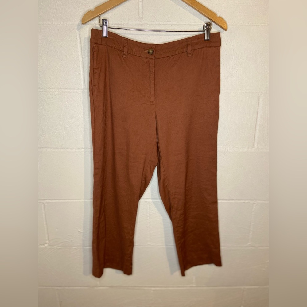 💜J.Jill Stretch Linen Blend Pants Terracotta zip fly Trousers Women's Size 10